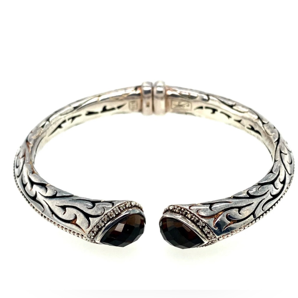 Scott Kay Ster Silver With Smokey Quartz And Diamond Ladies Cuff Bracelet